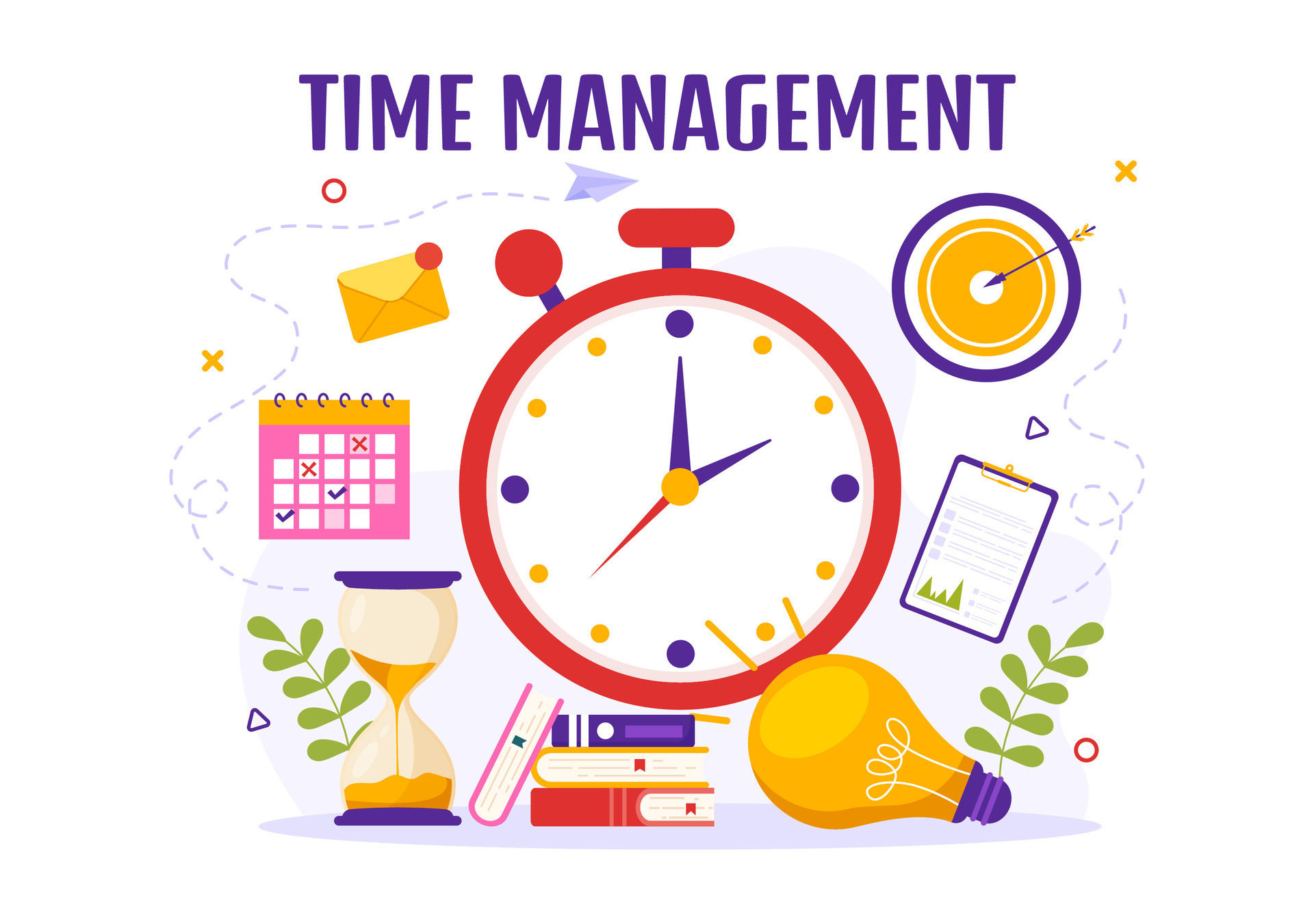 Time Management Vector Illustration with Clock Controls and Tasks