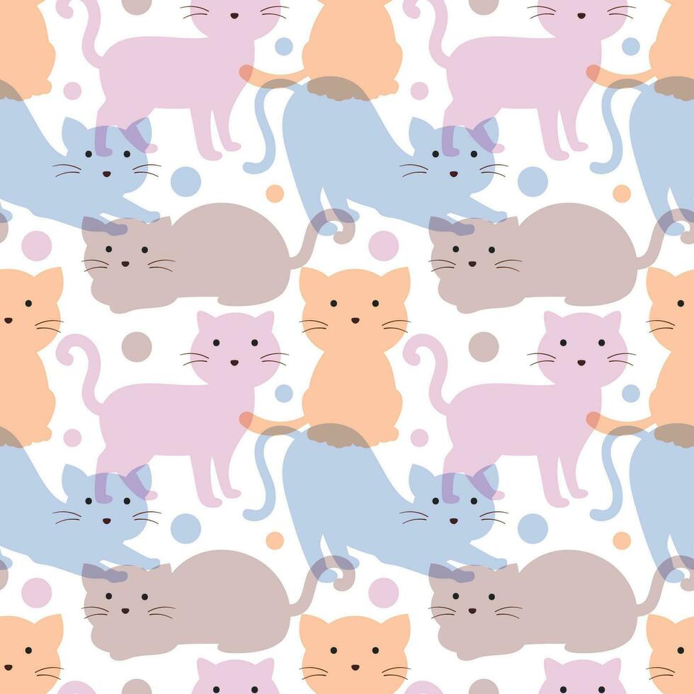 Cats Animals Seamless Pattern Design with Cat Element in Template Hand Drawn Cartoon Flat Illustration vector