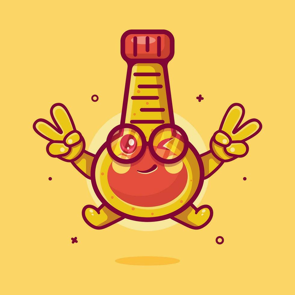 cute mayonnaise bottle character mascot with peace sign hand gesture isolated cartoon in flat style design vector