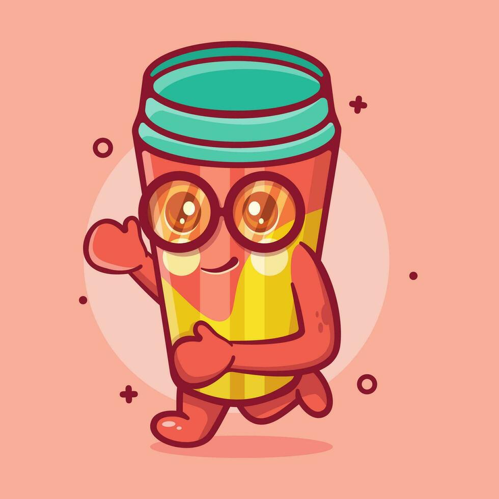 smiling water tumbler character mascot running isolated cartoon in flat style design vector