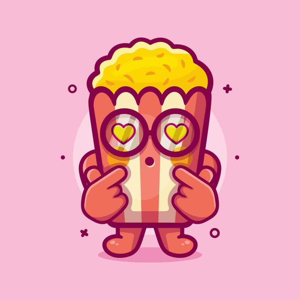 kawaii popcorn character mascot with love sign hand gesture isolated cartoon in flat style design vector