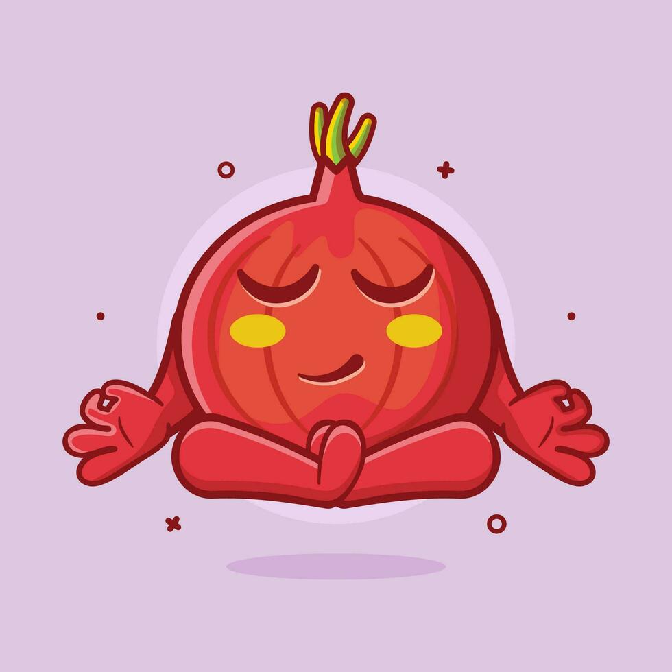 calm red onion character mascot with yoga meditation pose isolated cartoon in flat style design vector