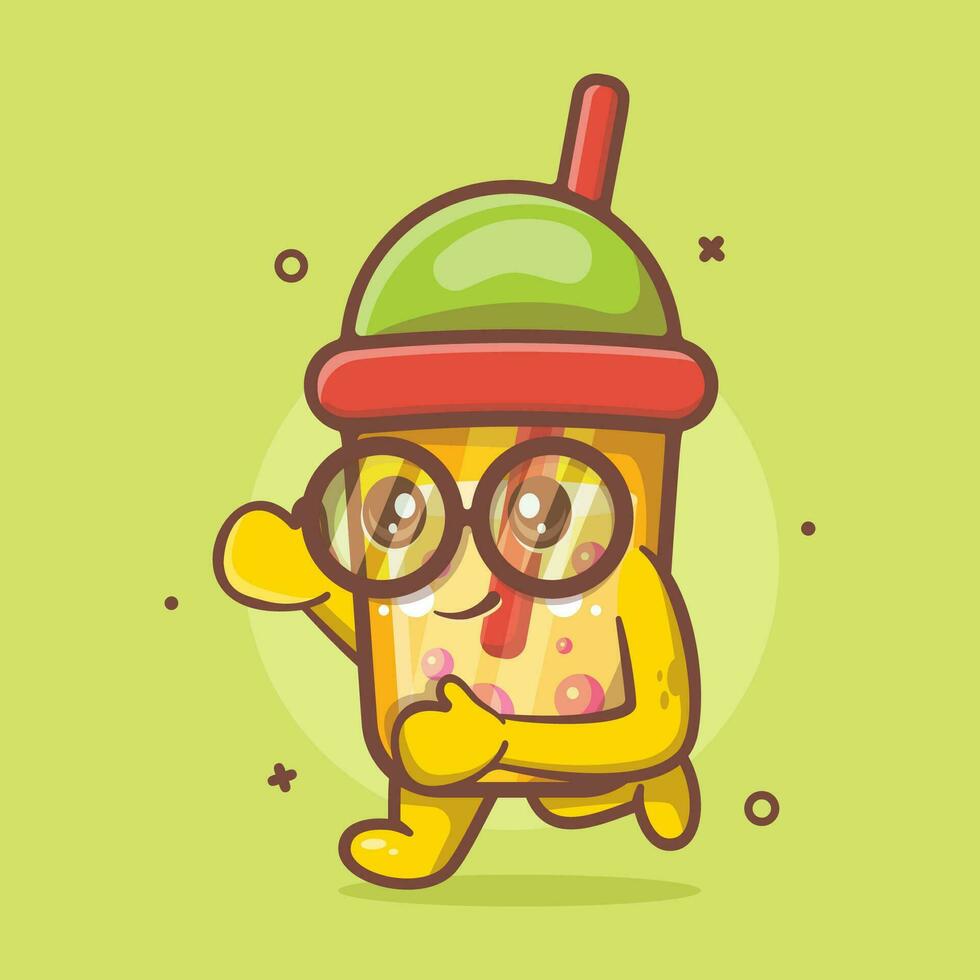 cheerful bubble tea drink character mascot running isolated cartoon in flat style design vector