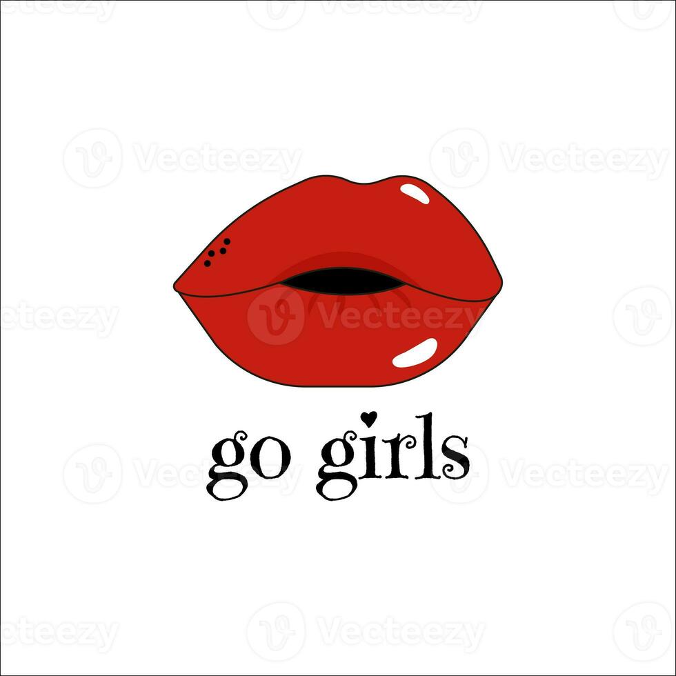 Symbol of feminism Red Lips with lettering Go Girl. Women's Rights Day. International Women's Day. White background photo