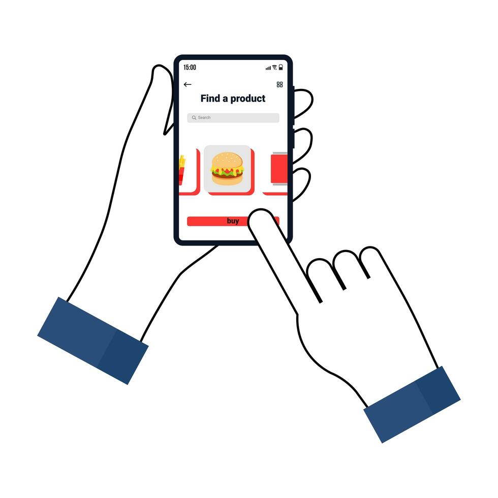 Online shopping, Food delivery. Icons to express, delivery Home. Hand holding phone with mobile app for food delivery photo