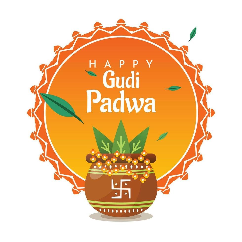 indian gudi padwa festival celebration vector illustration