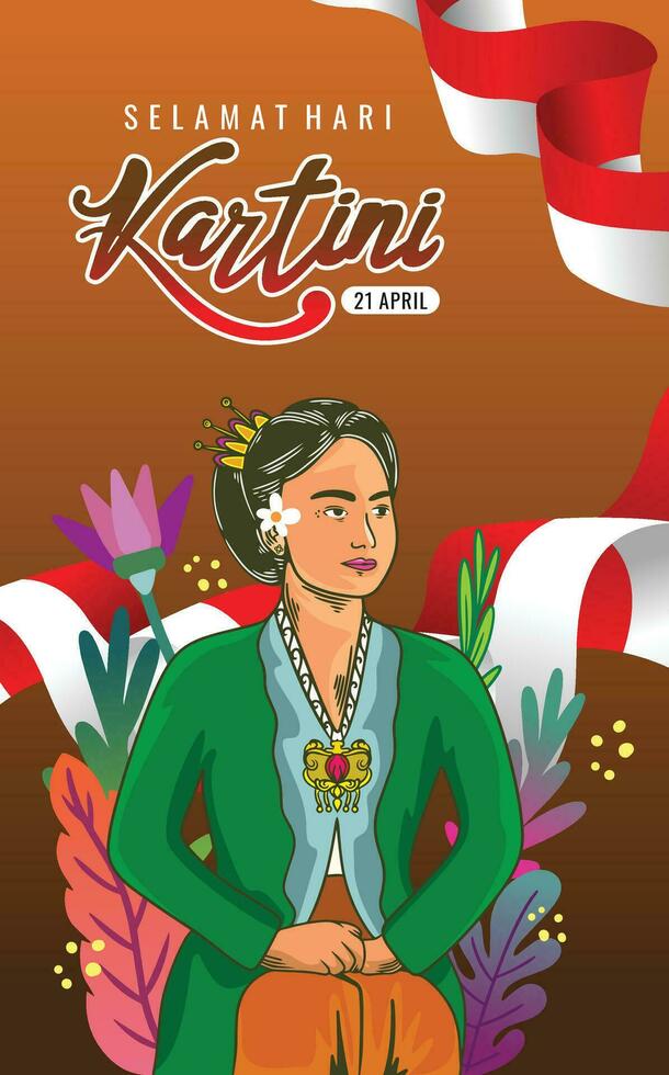 poster size hand drawn illustration commemorating Indonesian Kartini Hero's Day. vector