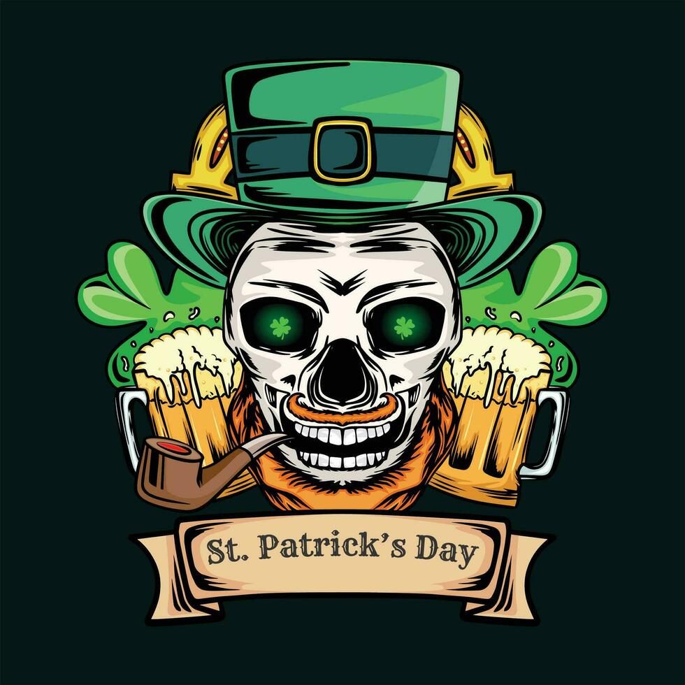 hand drawn illustration with skull shape vector for st patrick's day