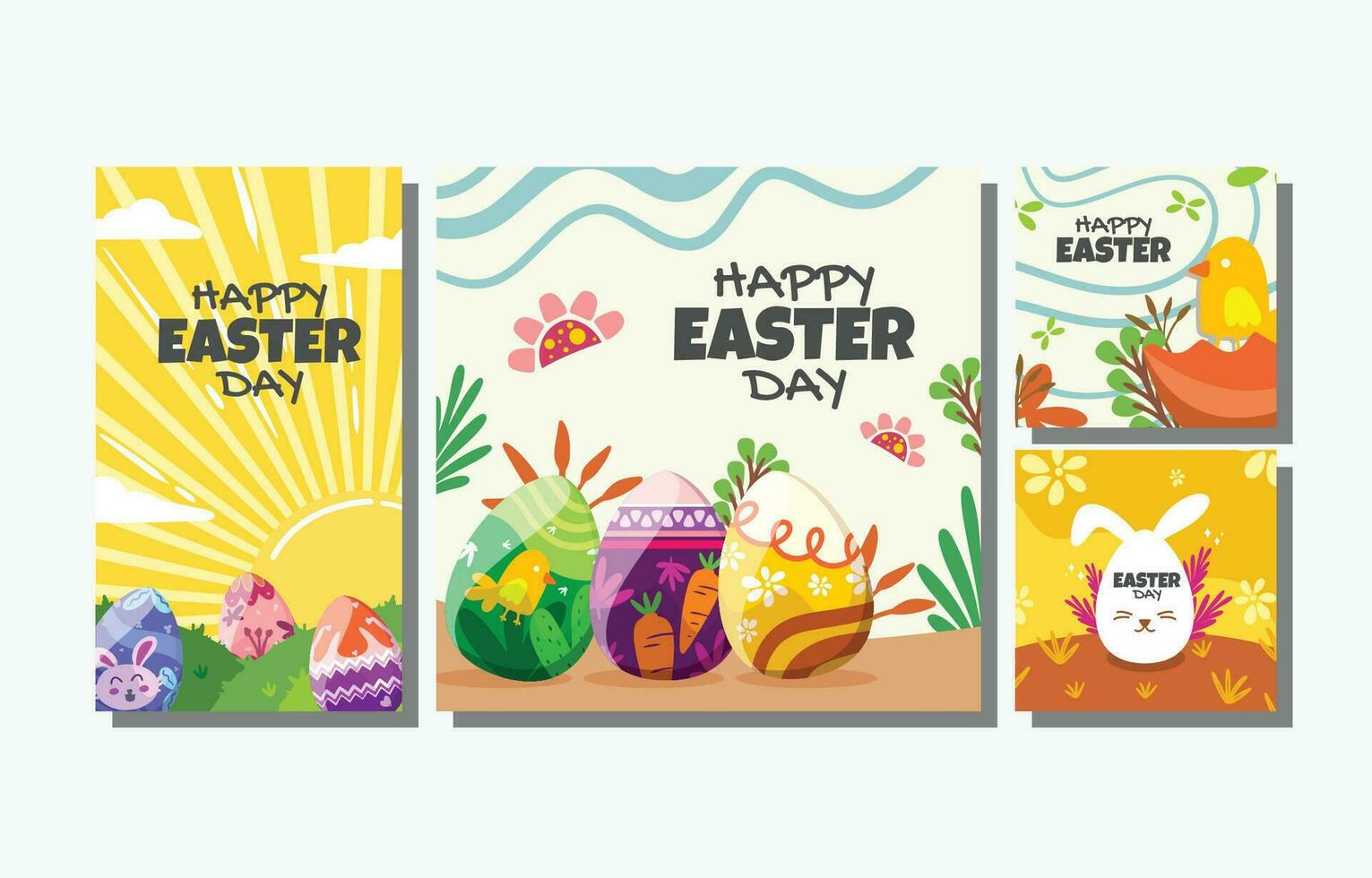 collection of square social media template designs and story sizes for happy easter greetings vector