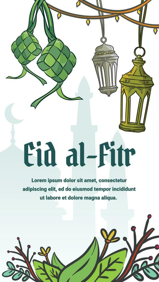 realistic hand drawn vector eid mubarak greeting card