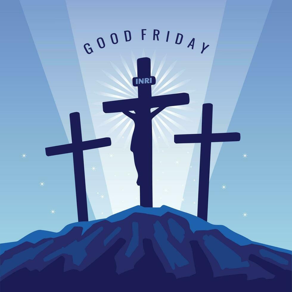 flat silhouette illustration of three cross shapes to commemorate good friday vector