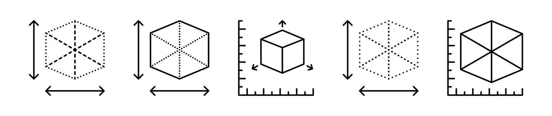 dimensión zona hexágono conformado línea icono conjunto - vector. vector