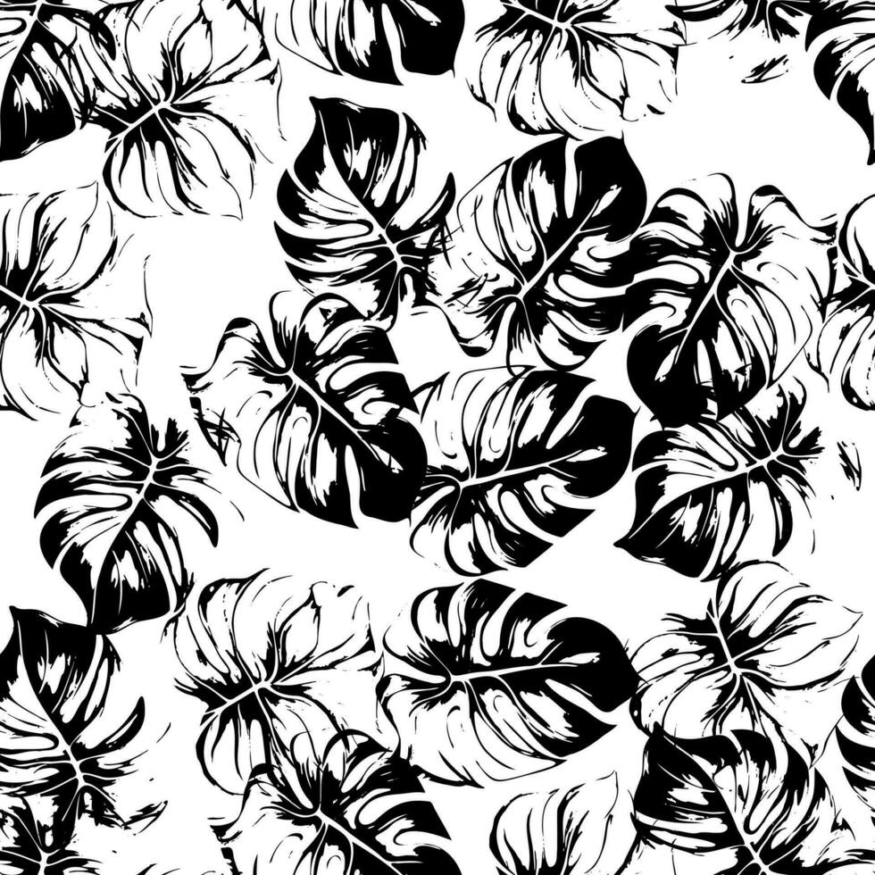Tropical leaves, dots seamless pattern. Hand drawn abstract monstera, palm. Vector illustration for summer design, floral prints, wallpaper