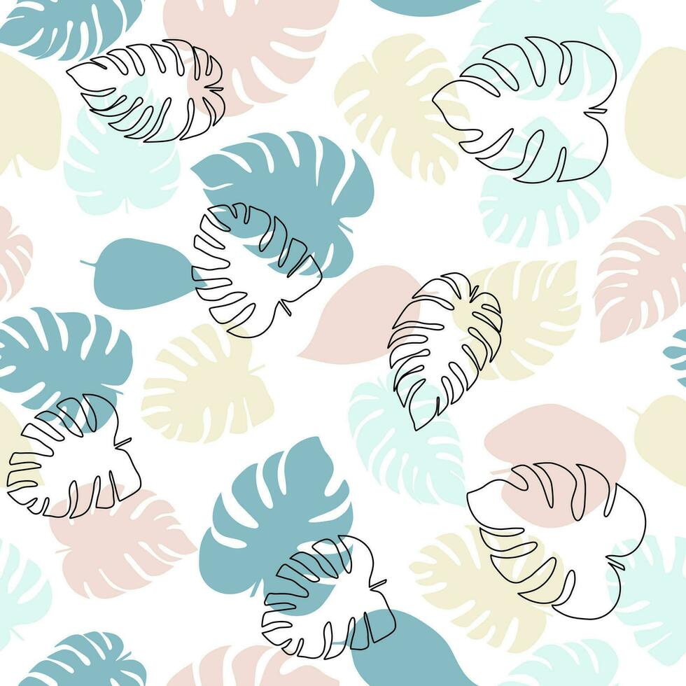 Tropical leaves sketch drawing seamless pattern vector