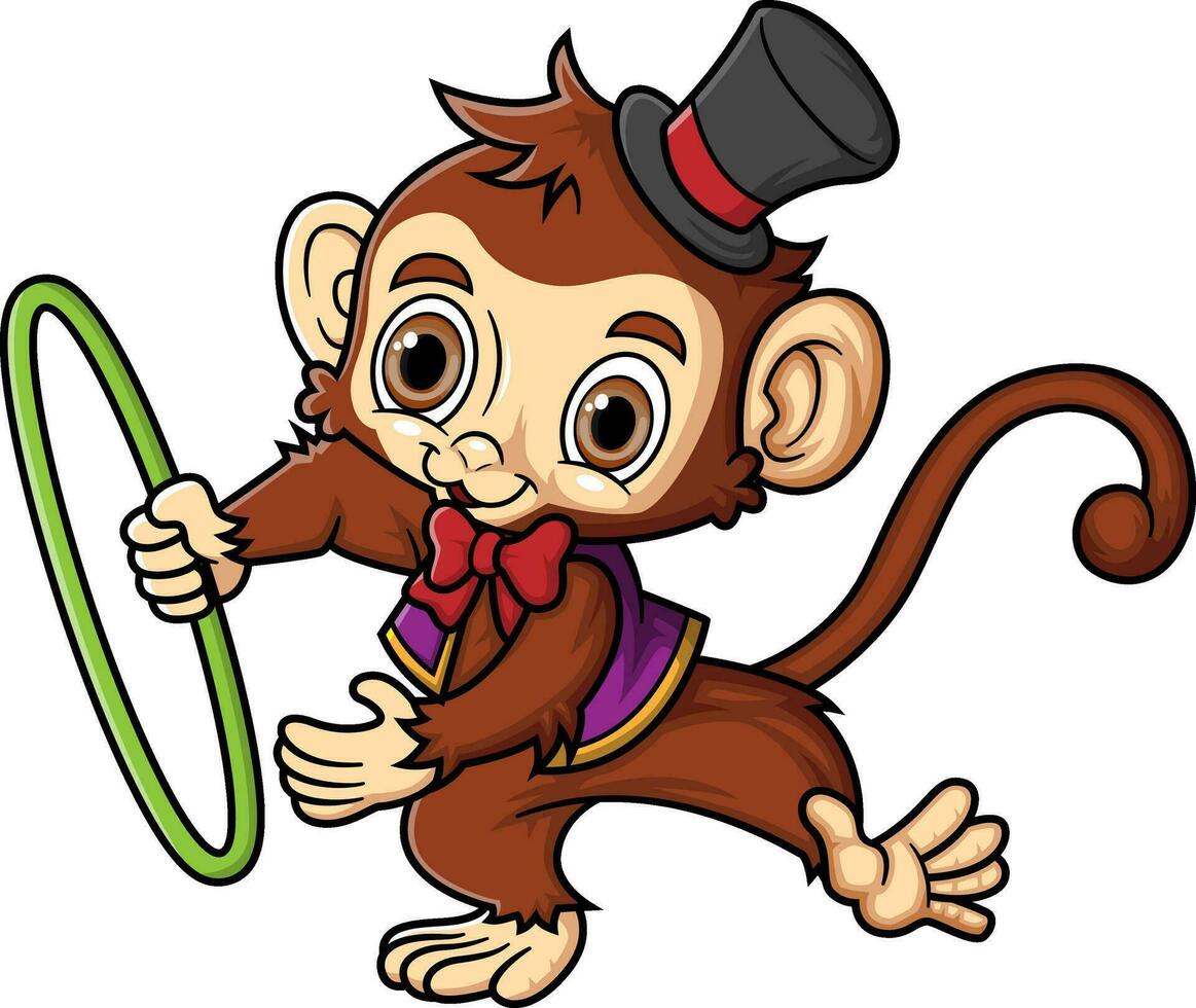 Cute monkey circus performer in with ring vector