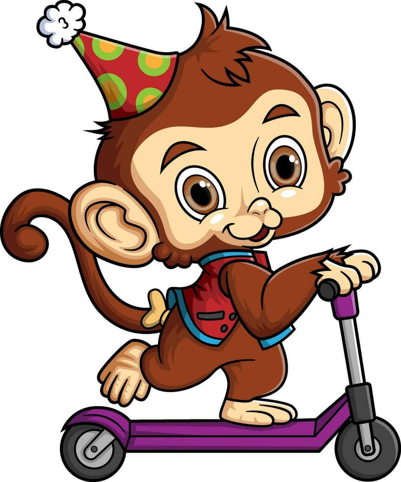 Cute monkey rides on a scooter vector