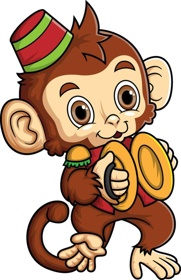 cute monkey playing percussion hand cymbals vector