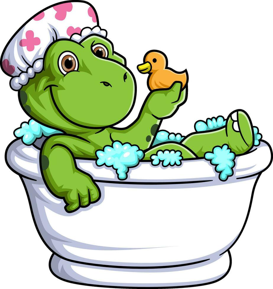 cartoon turtle bathing in the bathtub vector