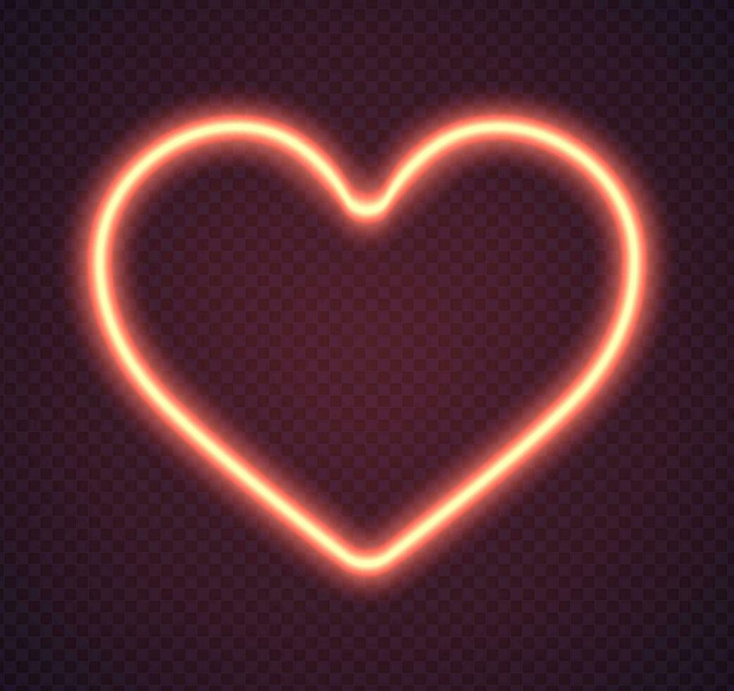 Neon heart light effect. Retro fluorescent red neon heart sign. vector