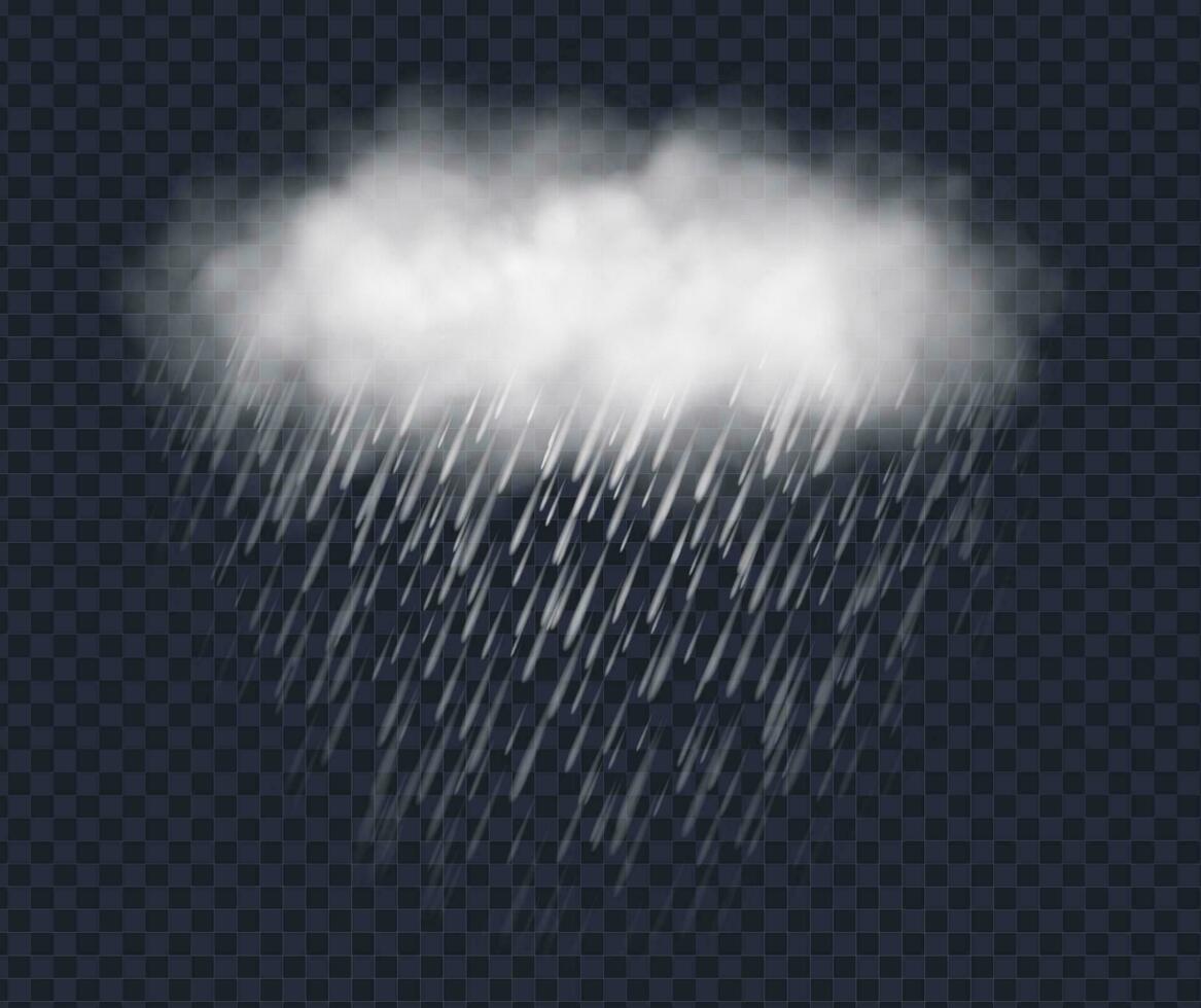 Realistic storm cloud with rain. vector