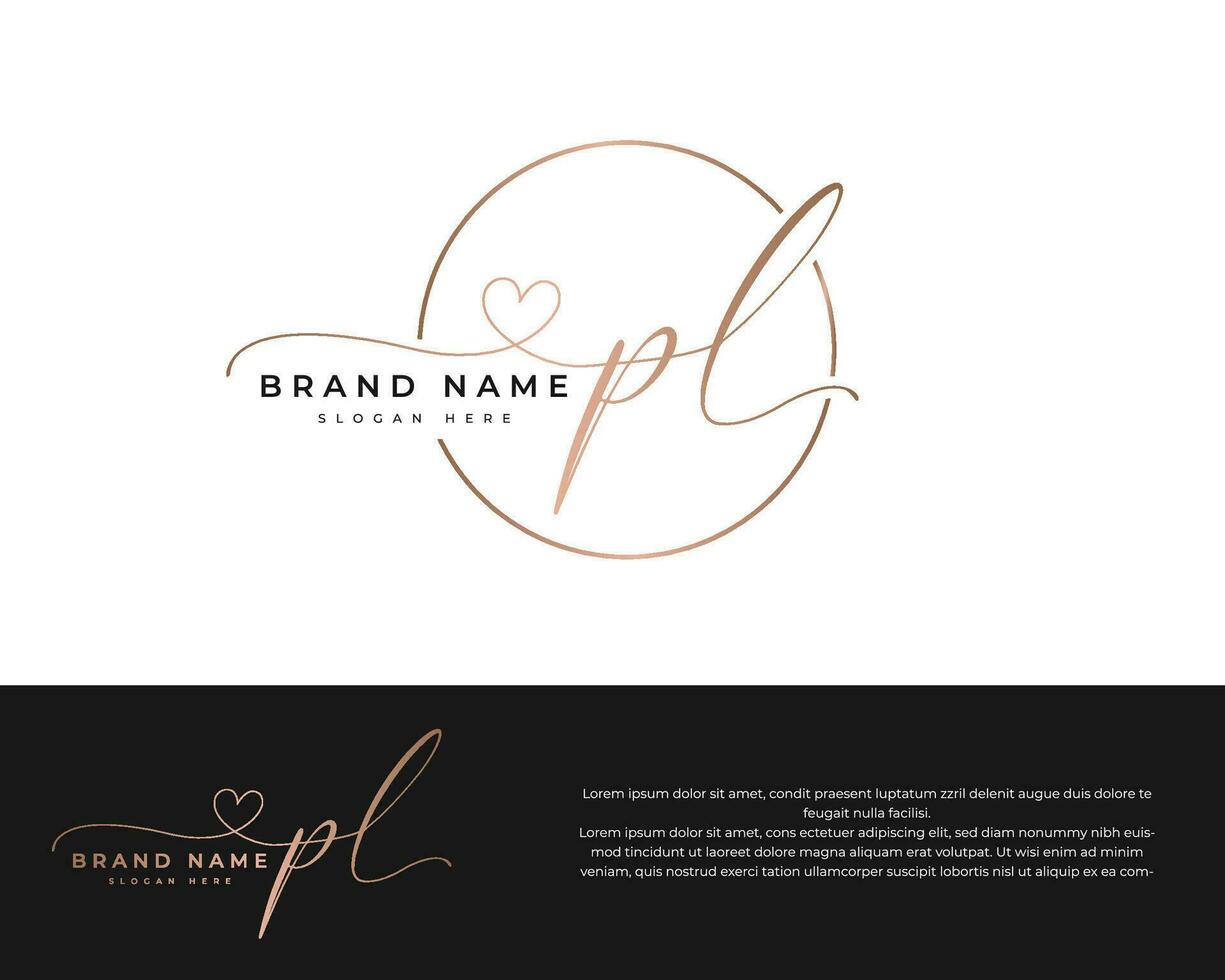 initial pl beauty monogram and elegant logo design handwriting logo initial signature vector