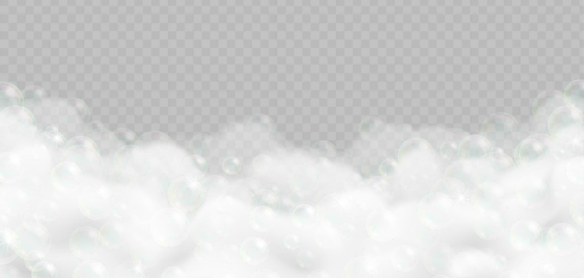 Realistic bath foam with bubbles isolated on gray background. vector