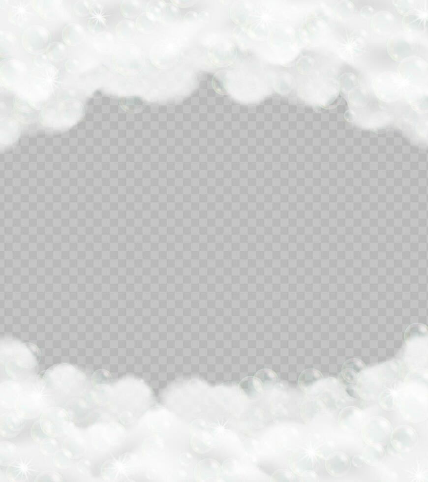 Realistic bath foam border isolated on gray background. vector