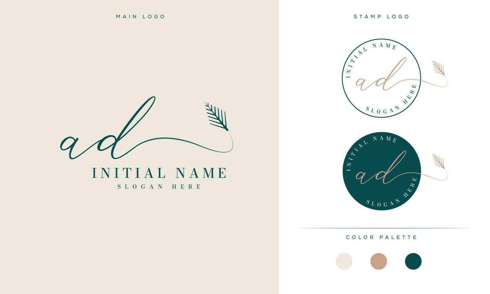 initial letter ad feminine signature logo design and palm leaf vector