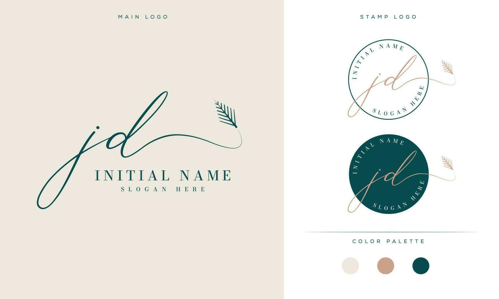 initial letter jd feminine signature logo design and palm leaf vector