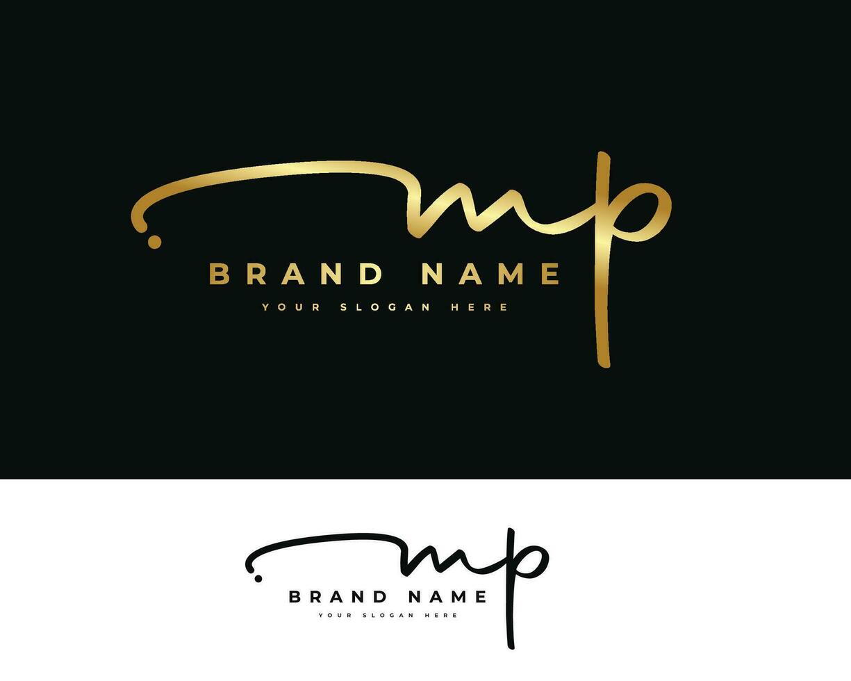 m p mp initial letter handwriting and signature logo vector