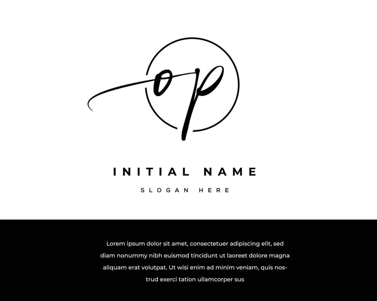 o p op initial letter handwriting and signature logo vector