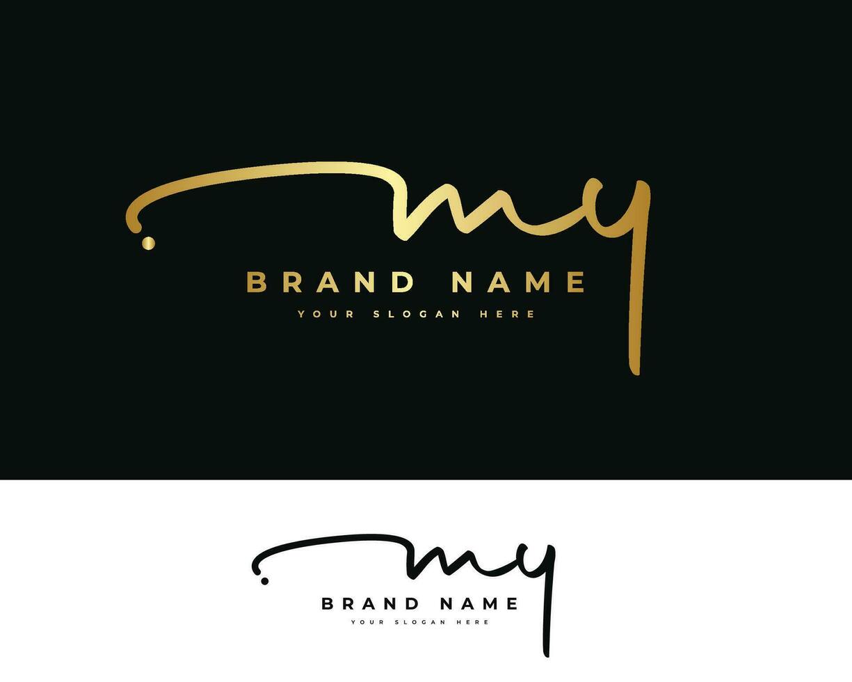 m y my initial letter handwriting and signature logo vector