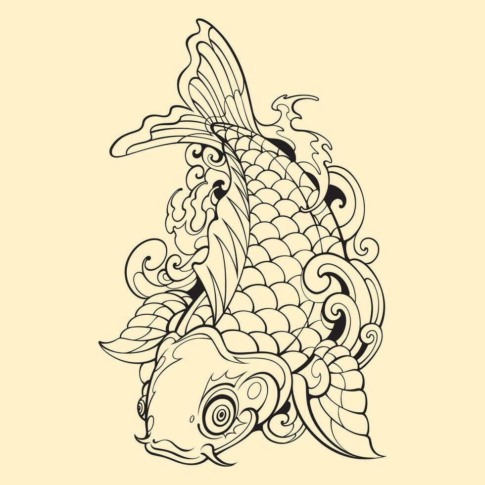 Japanese asset koi fish outline vector art