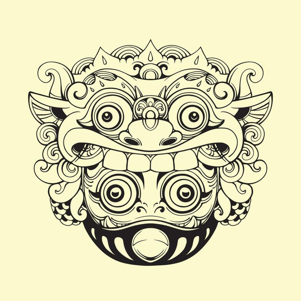 barong Balinese daruma outline vector art