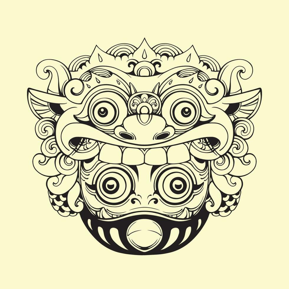 barong balinés daruma contorno vector Arte