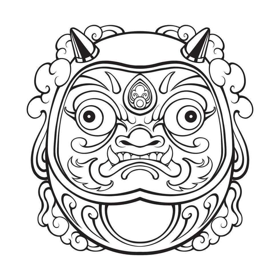 japonés daruma máscara contorno vector Arte