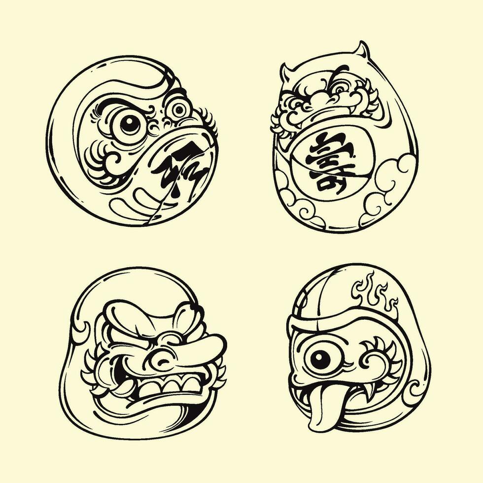 Japanese Daruma mask outline vector art