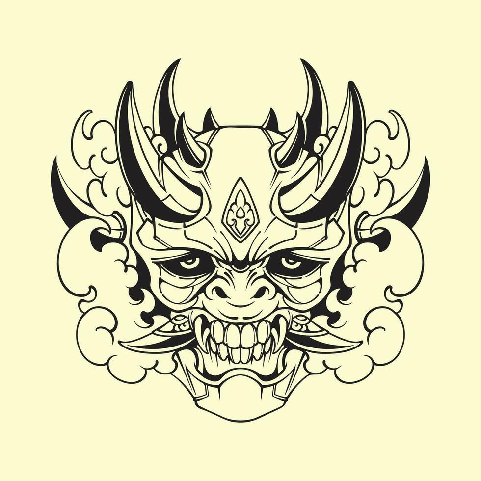 Japanese Oni Mask outline vector art