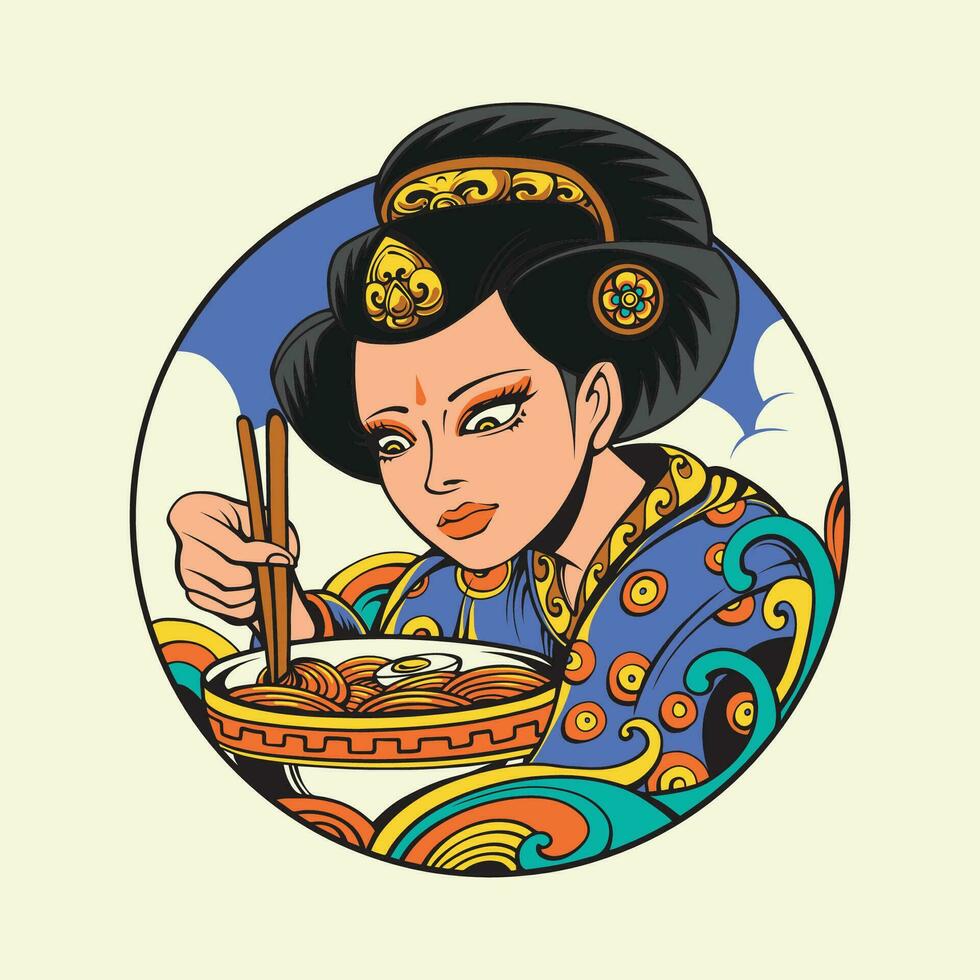 character ramen girl face vector