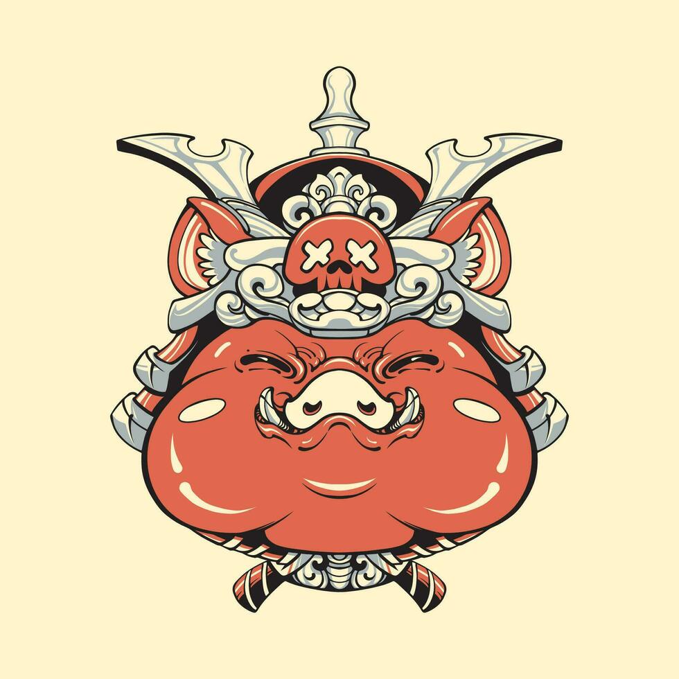 japonés samurai cerdo cara vector