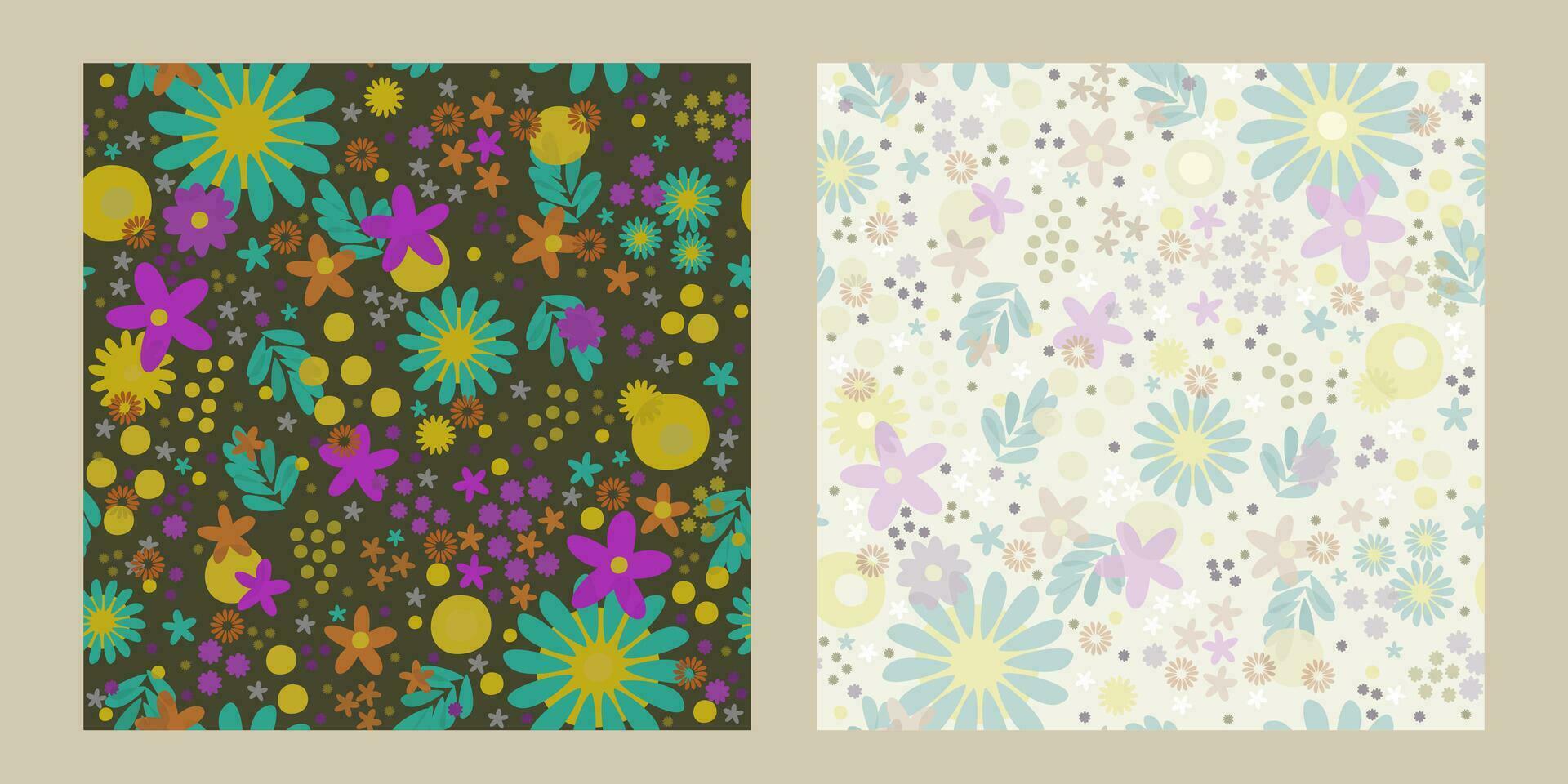 Vector set of two seamless floral patterns, dark and light