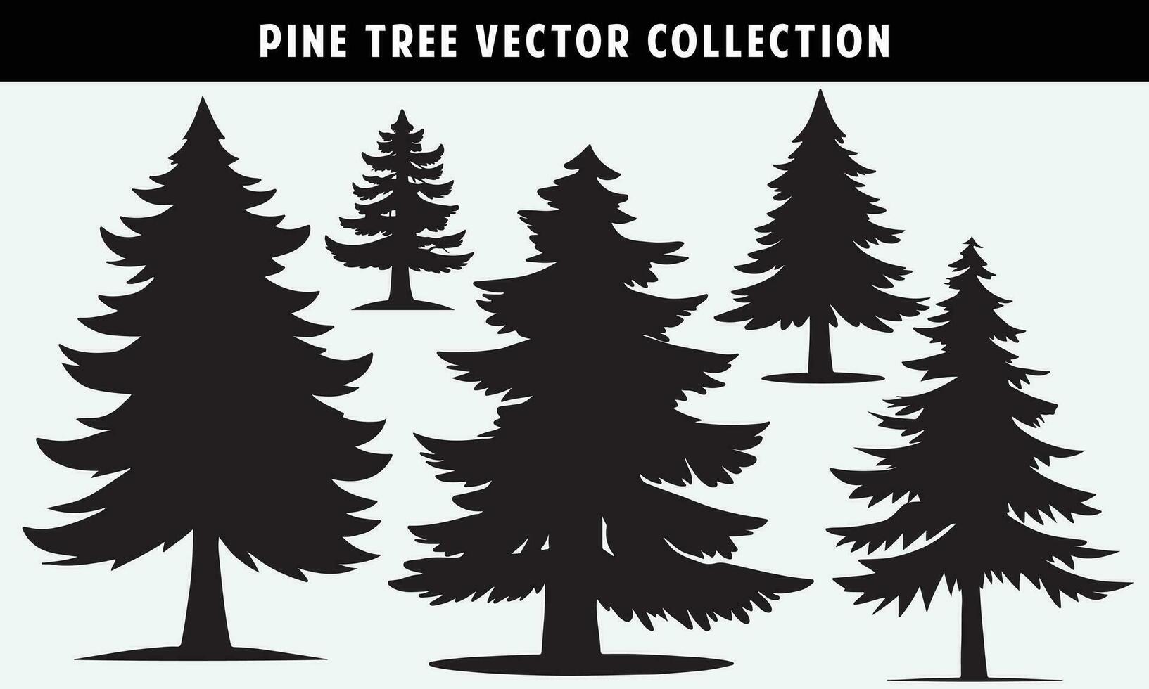 set of pine trees silhouettes vector graphics for design