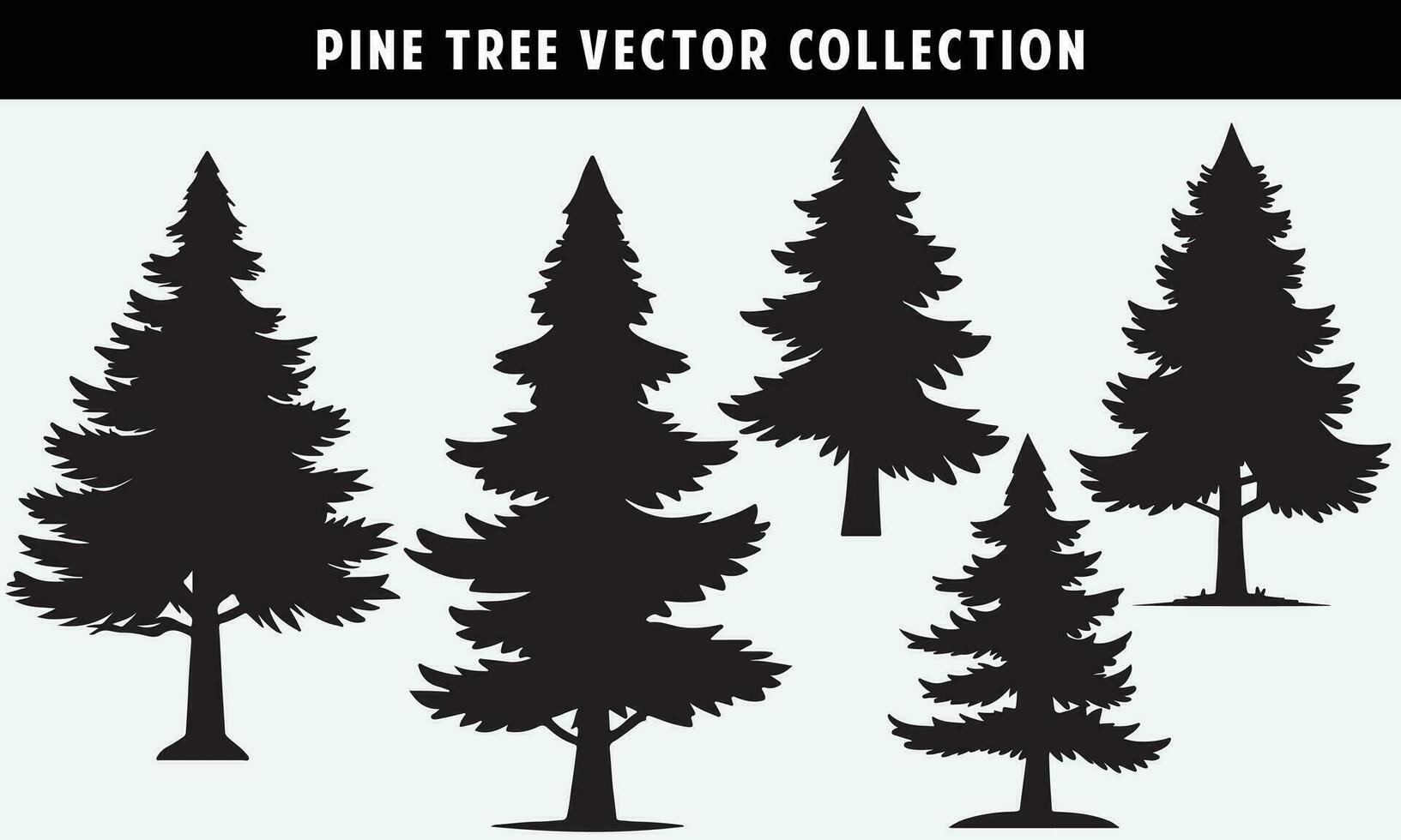 set of pine trees silhouettes vector graphics for design