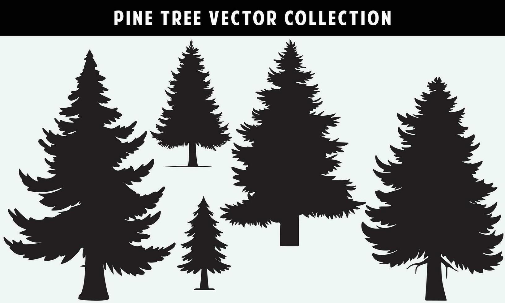 set of pine trees silhouettes vector graphics for design