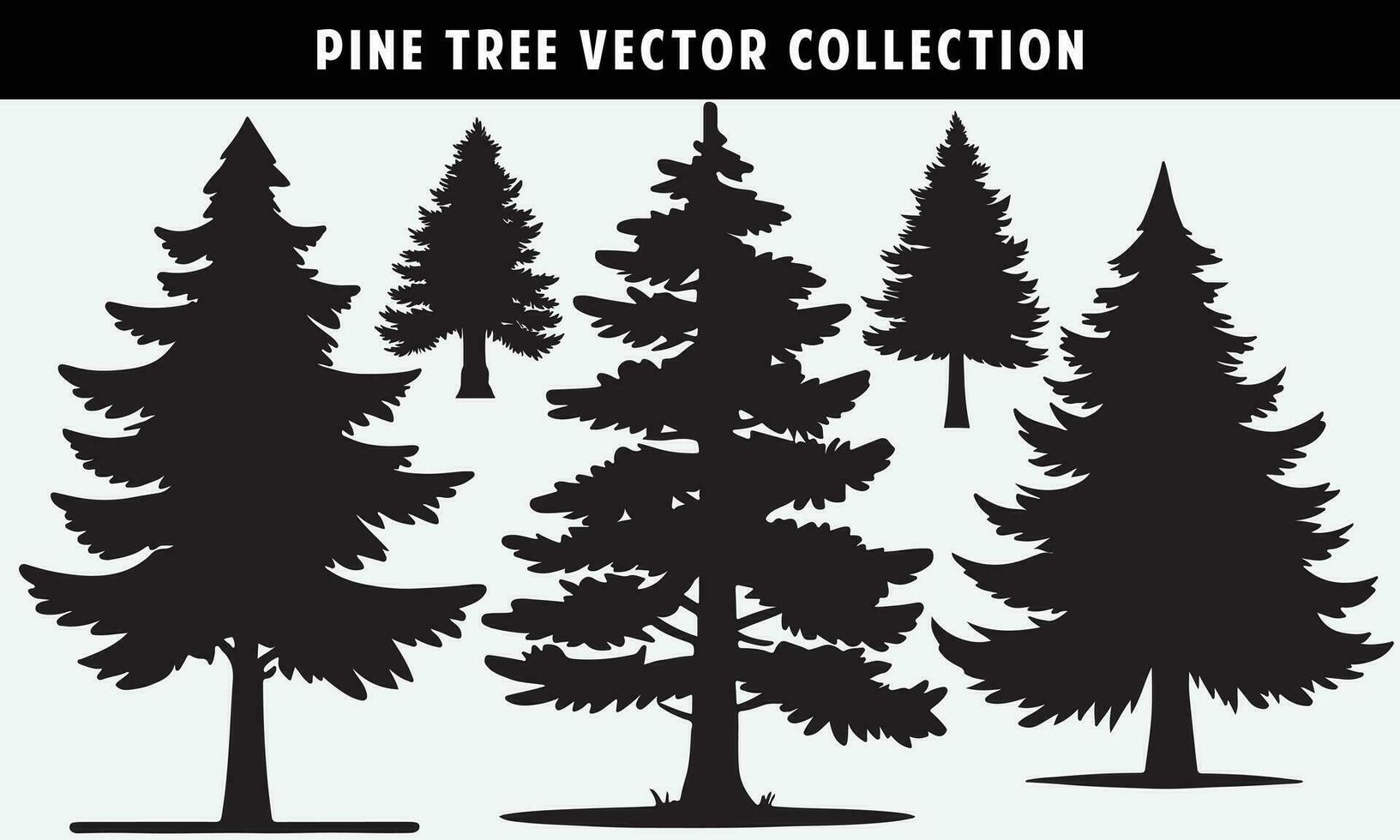set of pine trees silhouettes vector graphics for design