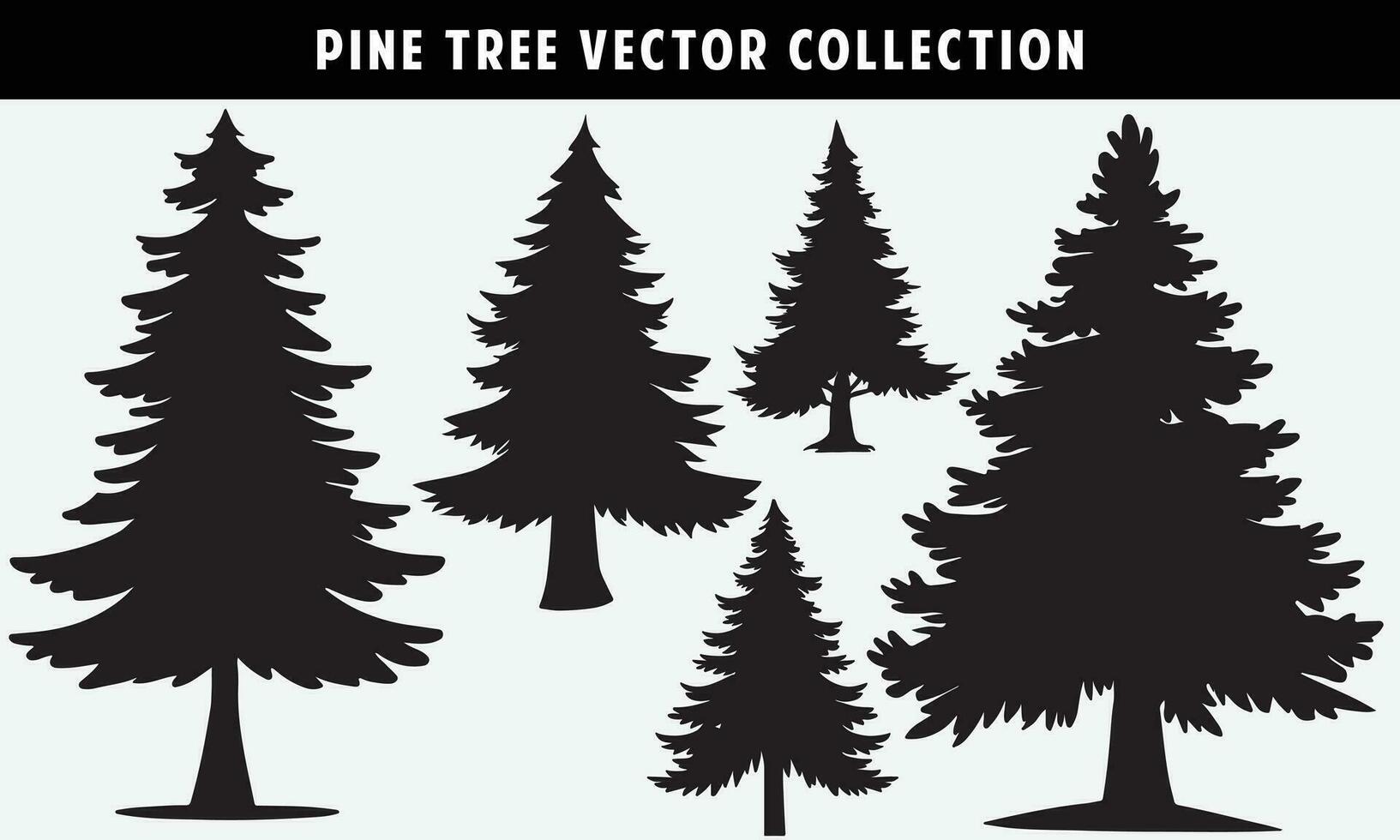 set of pine trees silhouettes vector graphics for design