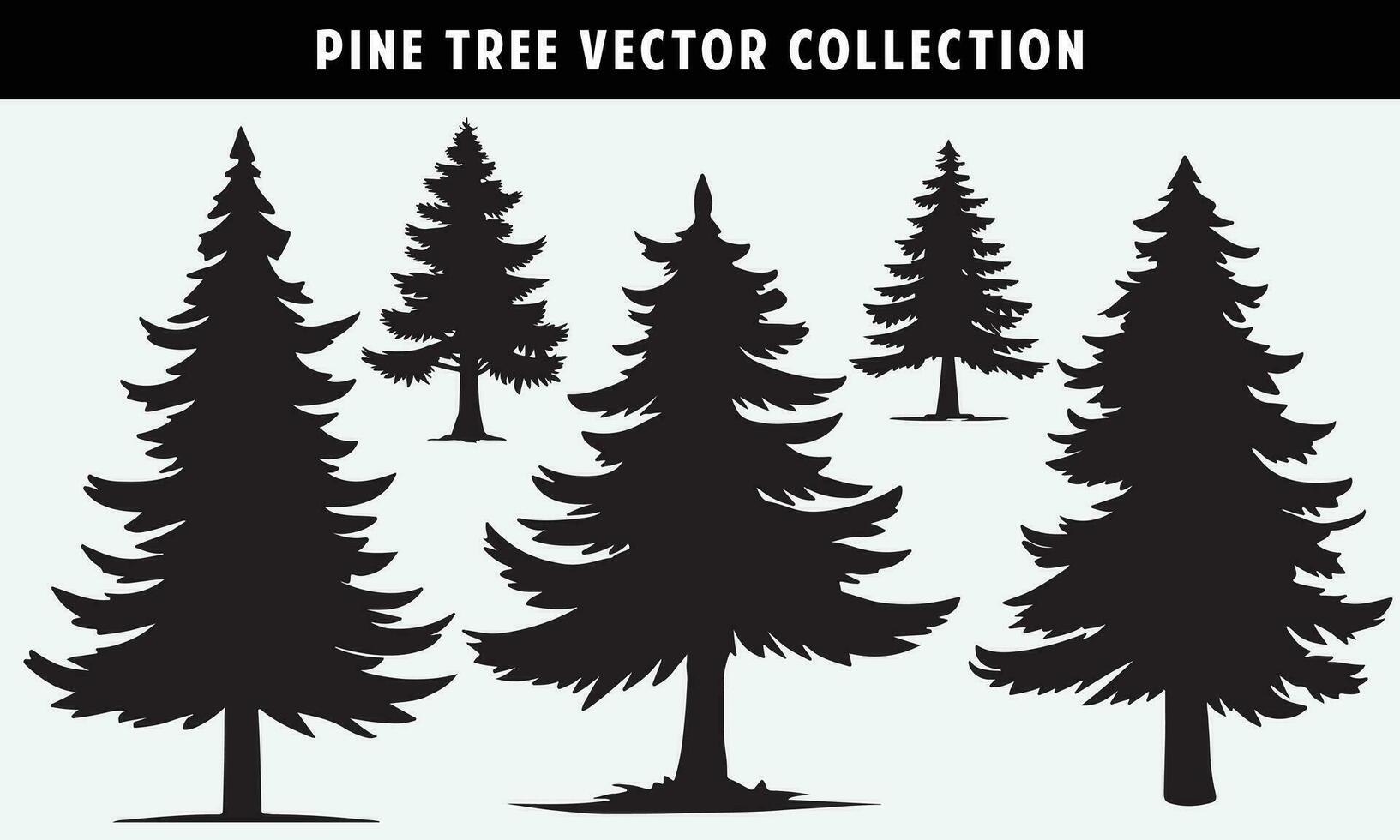 set of pine trees silhouettes vector graphics for design