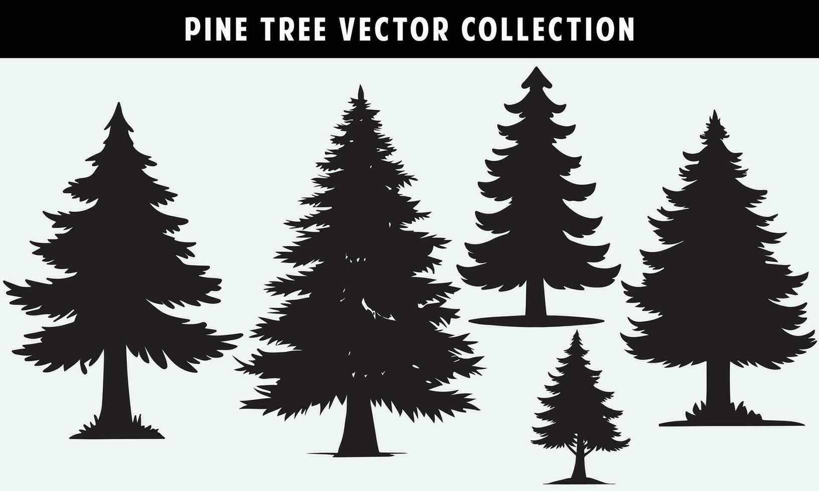 set of pine trees silhouettes vector graphics for design