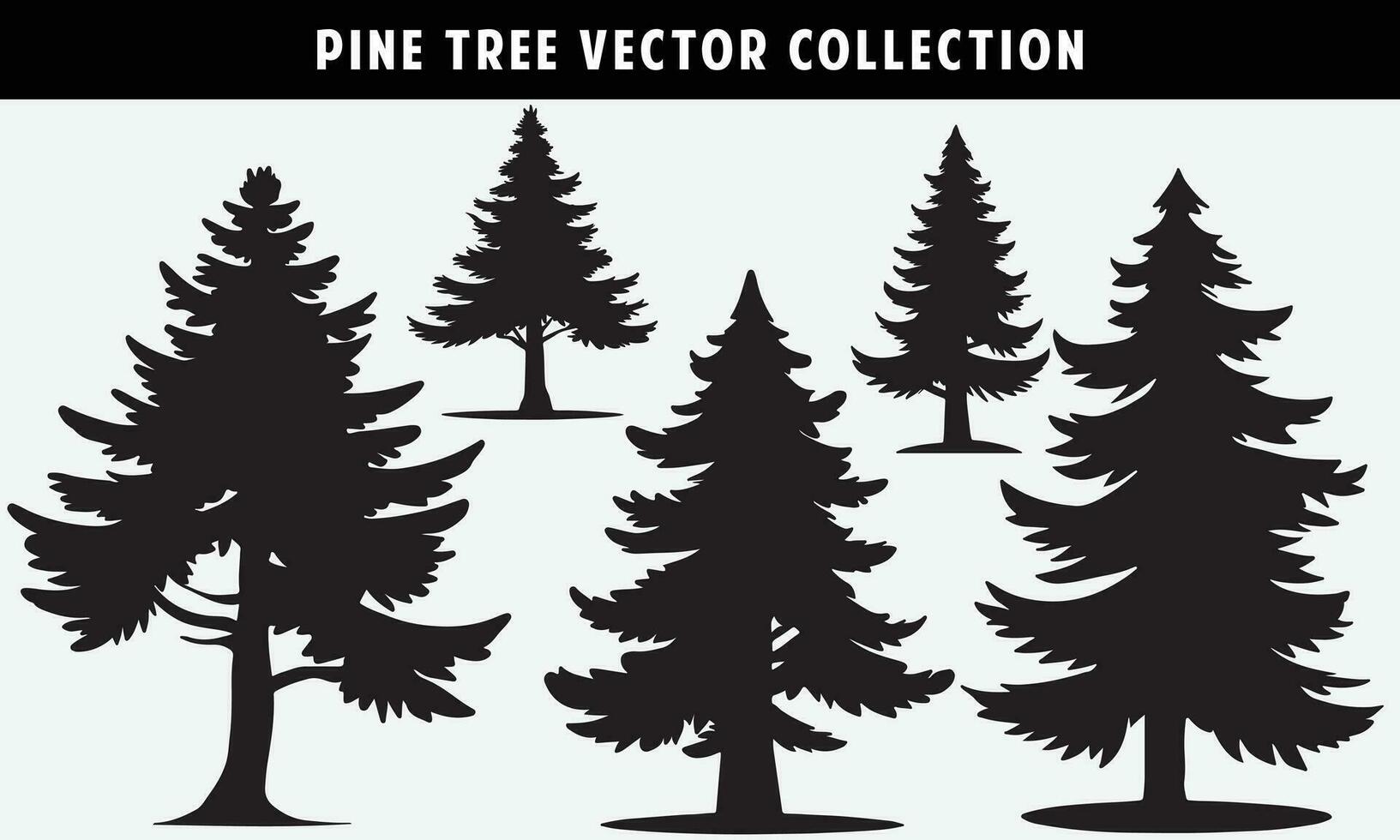 set of pine trees silhouettes vector graphics for design