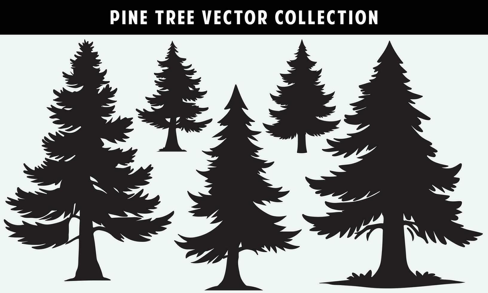 set of pine trees silhouettes vector graphics for design